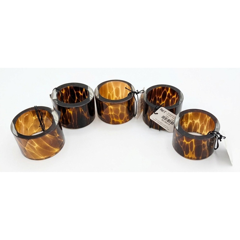 Pier 1 Imports Glass Tortoiseshell Napkin Rings, 2" Diameter x 1.5", Set of 5